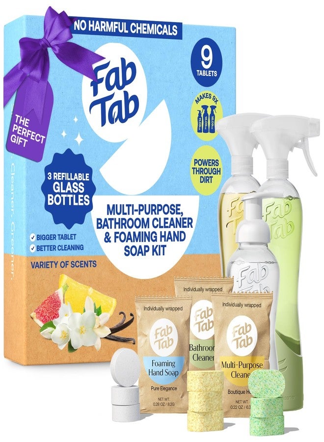 Fab Tab مجموعة فاب تاب المنزلية للمبتدئين - منتجات تنظيف طبيعية - منظفات منزلية - أقراص تنظيف متعددة الأغراض - نباتية وخالية من البلاستيك - خالية من المواد الكيميائية الضارة | مجموعة تنظيف - Image 1